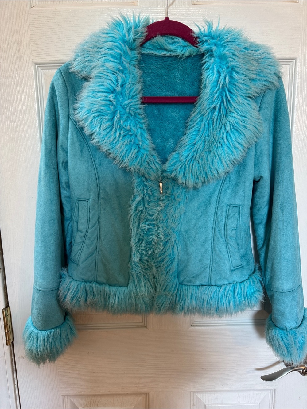 Breed Turquoise Teddy Jacket with Faux Fur Trim